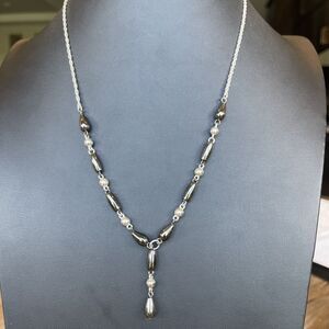 Premier Designs Silver Tone Gray Hematite Bead Y Drop Style Fashion Necklace